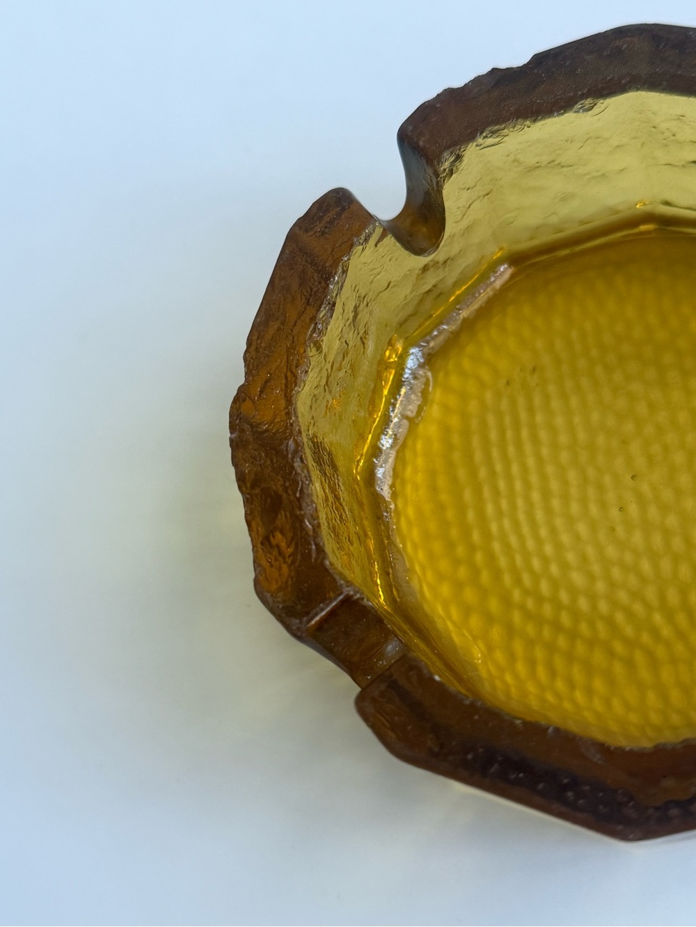 Vintage Blenko MCM Amber Art Glass Ashtray Mid Century Decor Pebbled 4 Notch Set - Picture 3 of 9